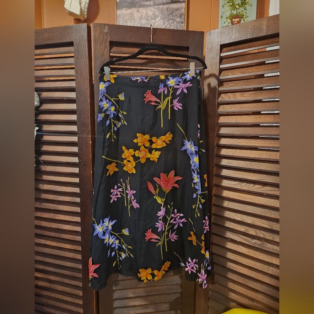 Norton McNaughton Black Skirt with Vibrant Floral Pattern